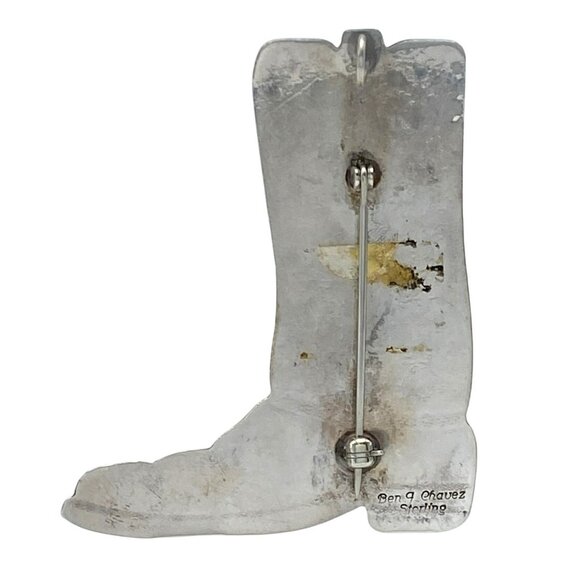 Vintage Native American Ben J Chavez Sterling Silver Boot Brooch Pendant 9.8g - Picture 4 of 6